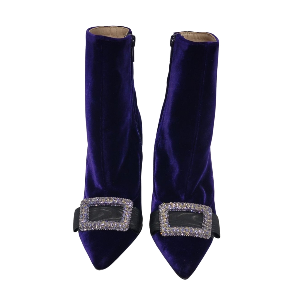 Escada Purple Velour Ankel Boots Sz 37